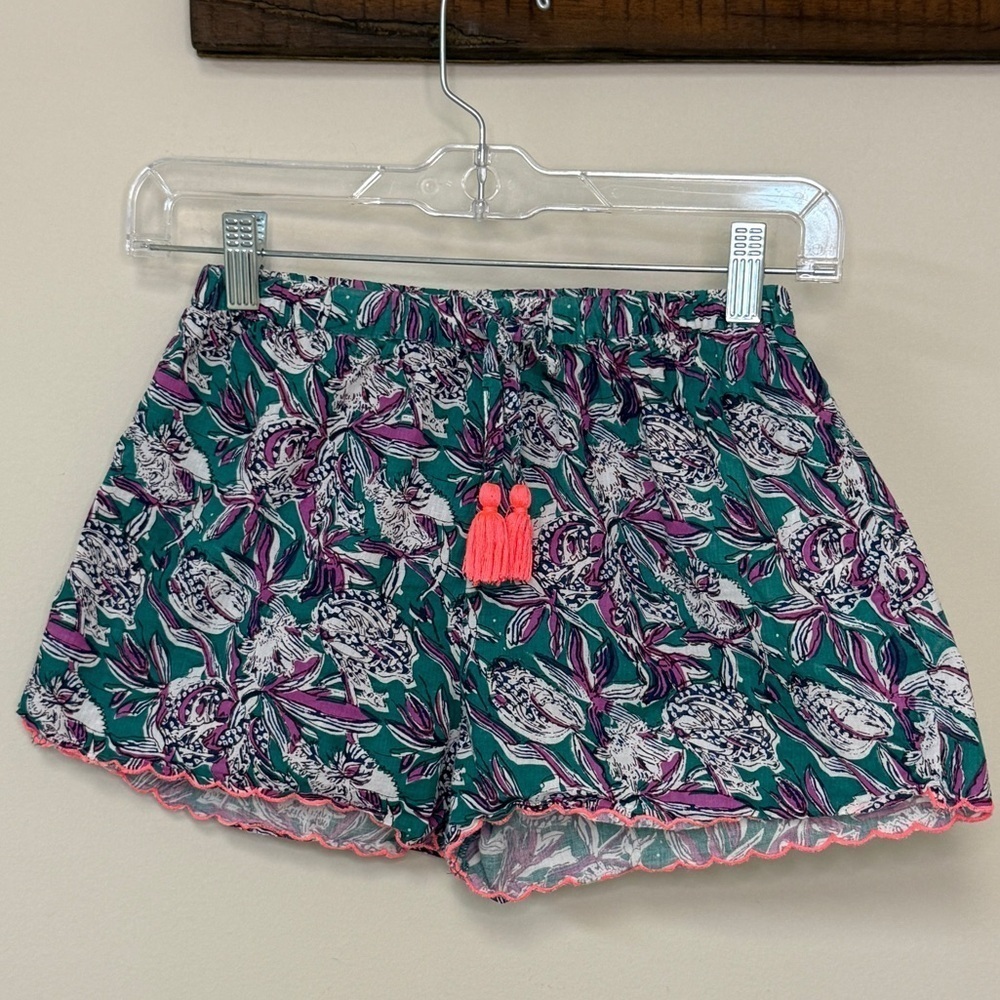 Louise Misha: Girls Floral Boho Scalloped Shorts, Pink, Green, Purple, Size 12